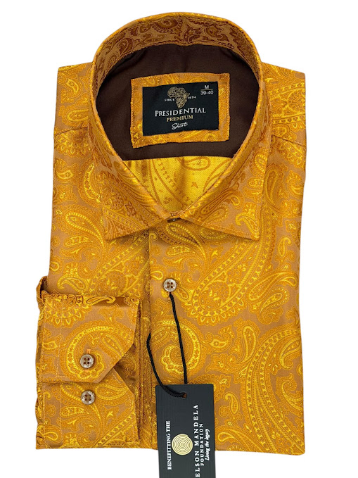 Presidential Premium Luxury Paisley Dress Shirt - Mustard Gold